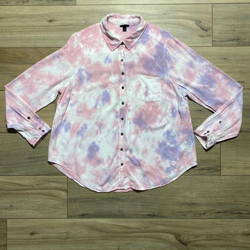 Torrid Womens Lizzie Rayon Twill Button-Up Long Sleeve Tie Dye Shirt Size‎ 0